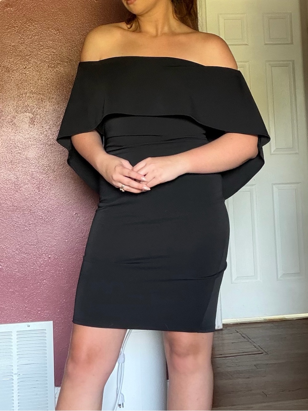 Grace Karin Black Off-Shoulder Capelet Cocktail Dress